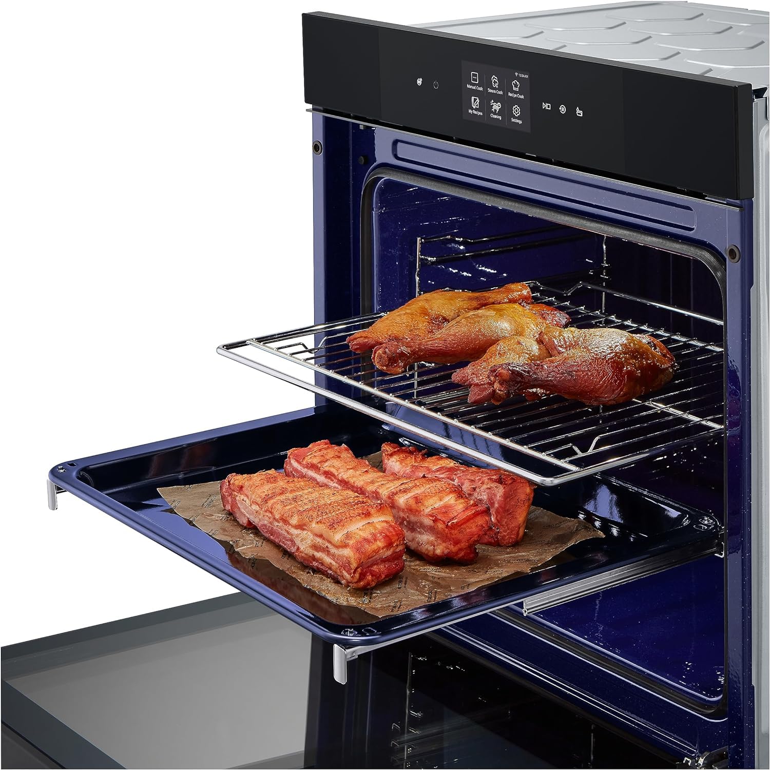 LG InstaView WSED7667M Forno da Incasso 100% Vapore, classe A++, 76L, 250°C, Display Touch 4,3", Air Fry, Sous Vide, Pizza, EasyClean, Wi-Fi, Cerniere Ammortizzate, Sonda Temperatura, Nero
