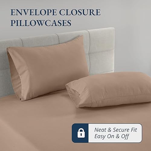 Miniatura 7 de LANE LINEN Juego de 3 piezas (1 sábana bajera ajustable y 2 fundas de almohada), tamaño King, 100% algodón orgánico, tejido percal ultra suave,