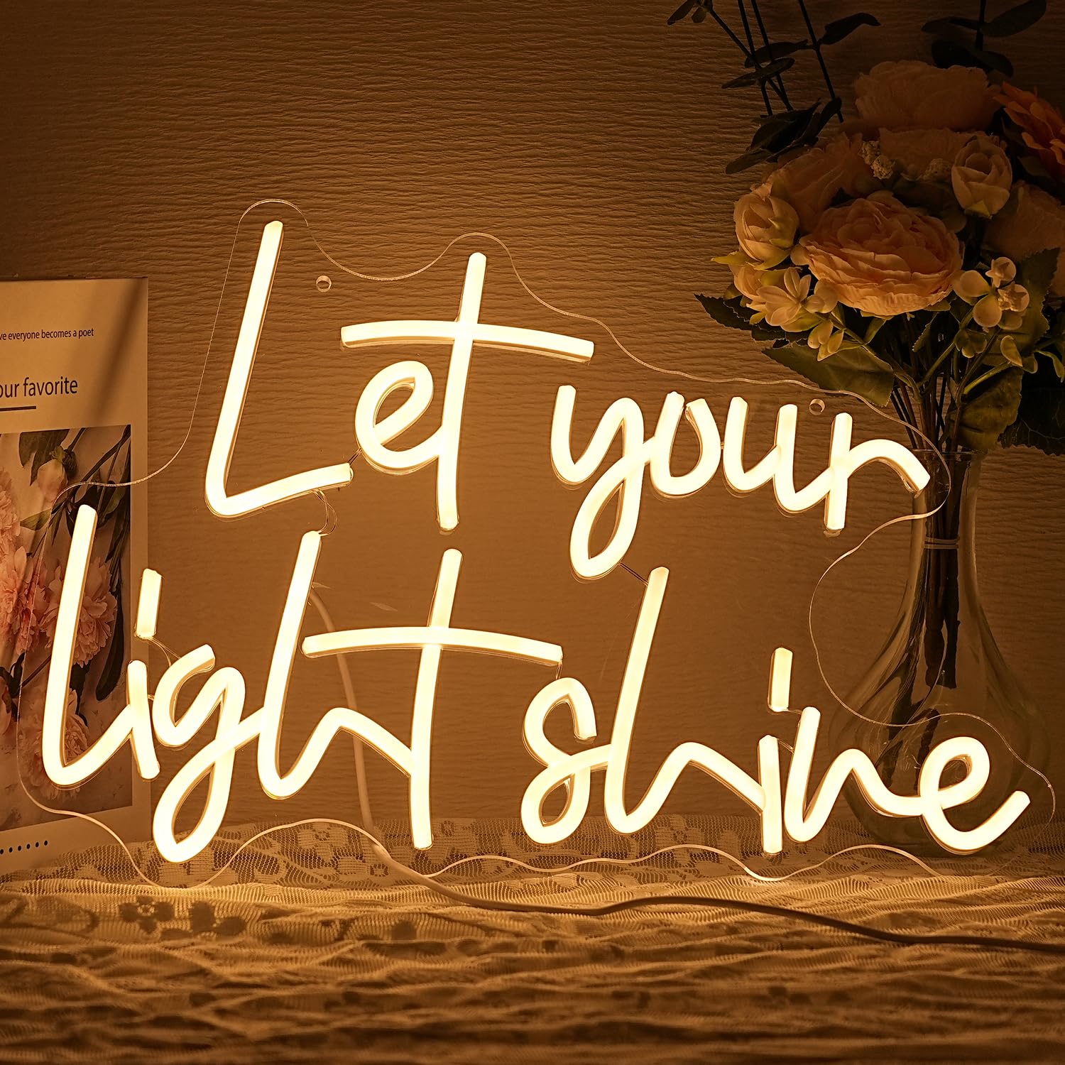 Alkkign Let Your Light Shine Neon Sign for Wall Decor Jesus Neon Light Letter LED Neon Signs Bible Verse Neon Signs for Prayer Room Christian Church Bedroom Decoration