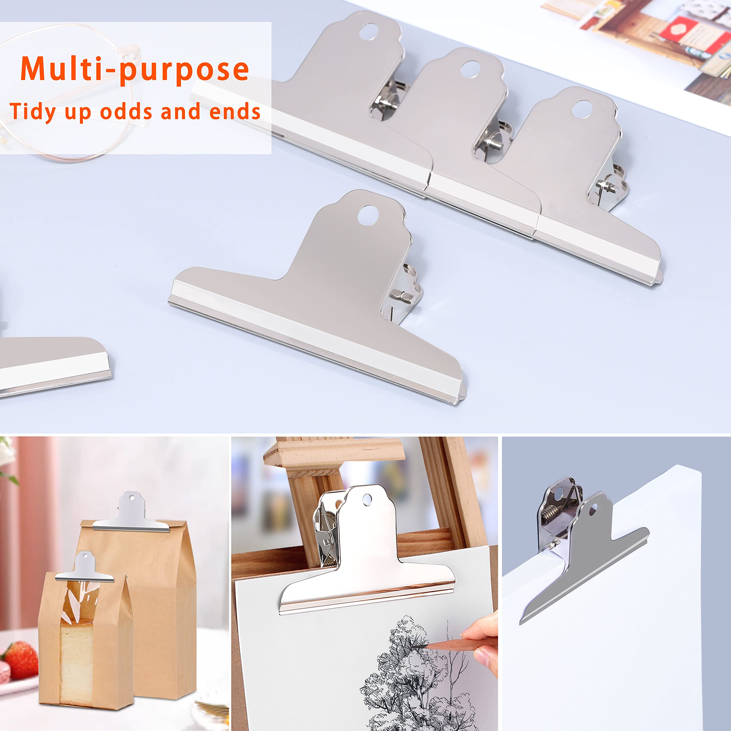 90mm Bulldog Clip Raccoglitore, 10 Pezzi Metallo, 4 Pollici Binder Clip Grandi, Silver per Ufficio Scuola