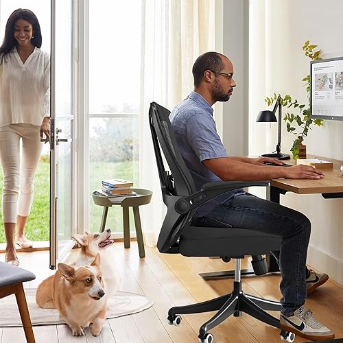 Miniatura 40 de Silla de oficina ergonómica, silla de escritorio ajustable de malla resistente con ruedas, reposabrazos y soporte lumbar, cómoda silla para oficina