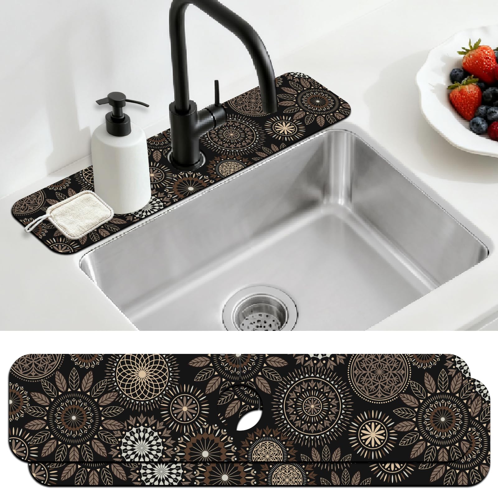 CONCHLERY Kitchen Sink Splash Guard Faucet Mat Faucet Mat for Sinks Absorbing Drying Mat for Kitchen Bathroom (Mandala)