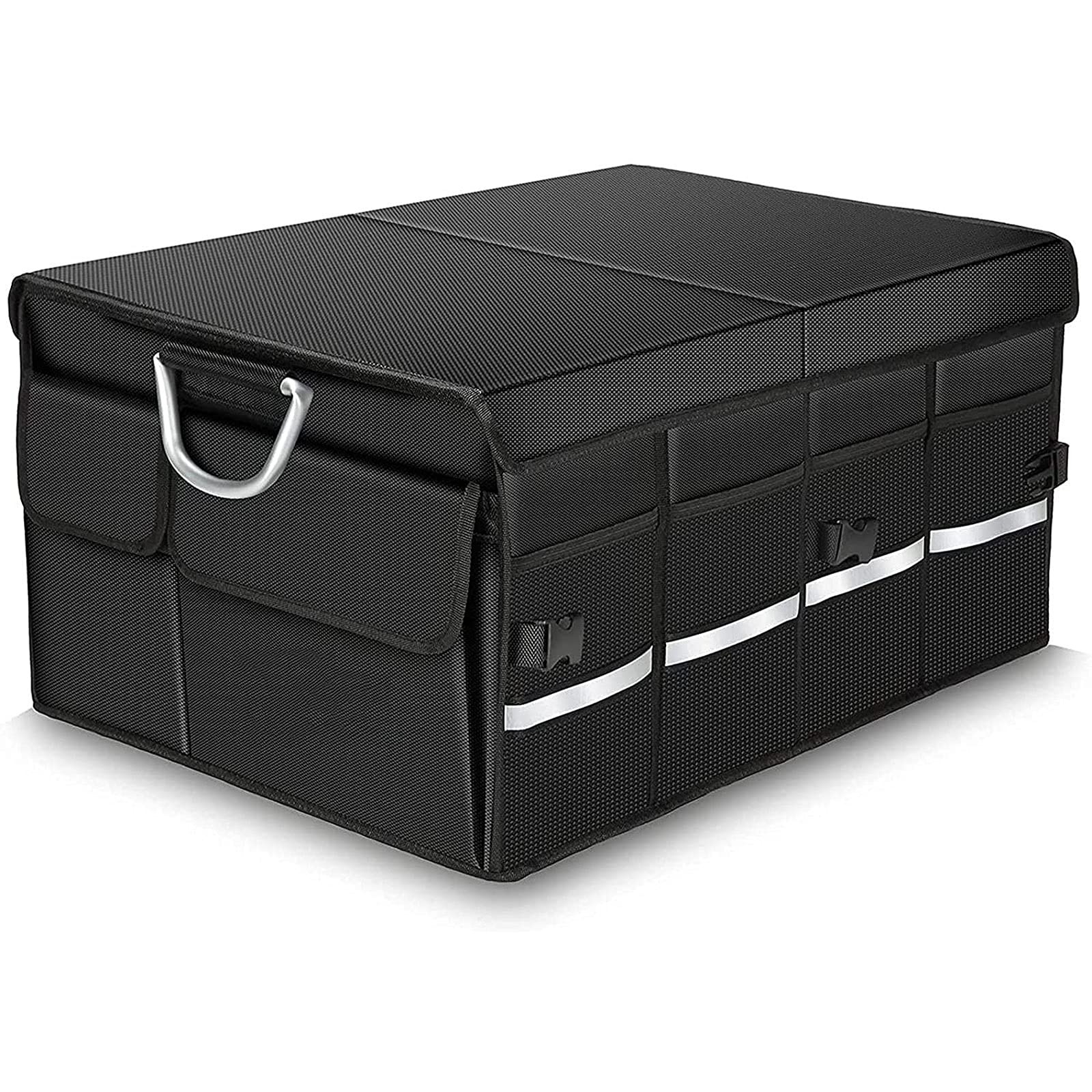 Grande Organizer per Bagagliaio, Pieghevole, Contenitore portaoggetti Portatile Antiscivolo con Coperchio e Maniglia in Lega di Alluminio