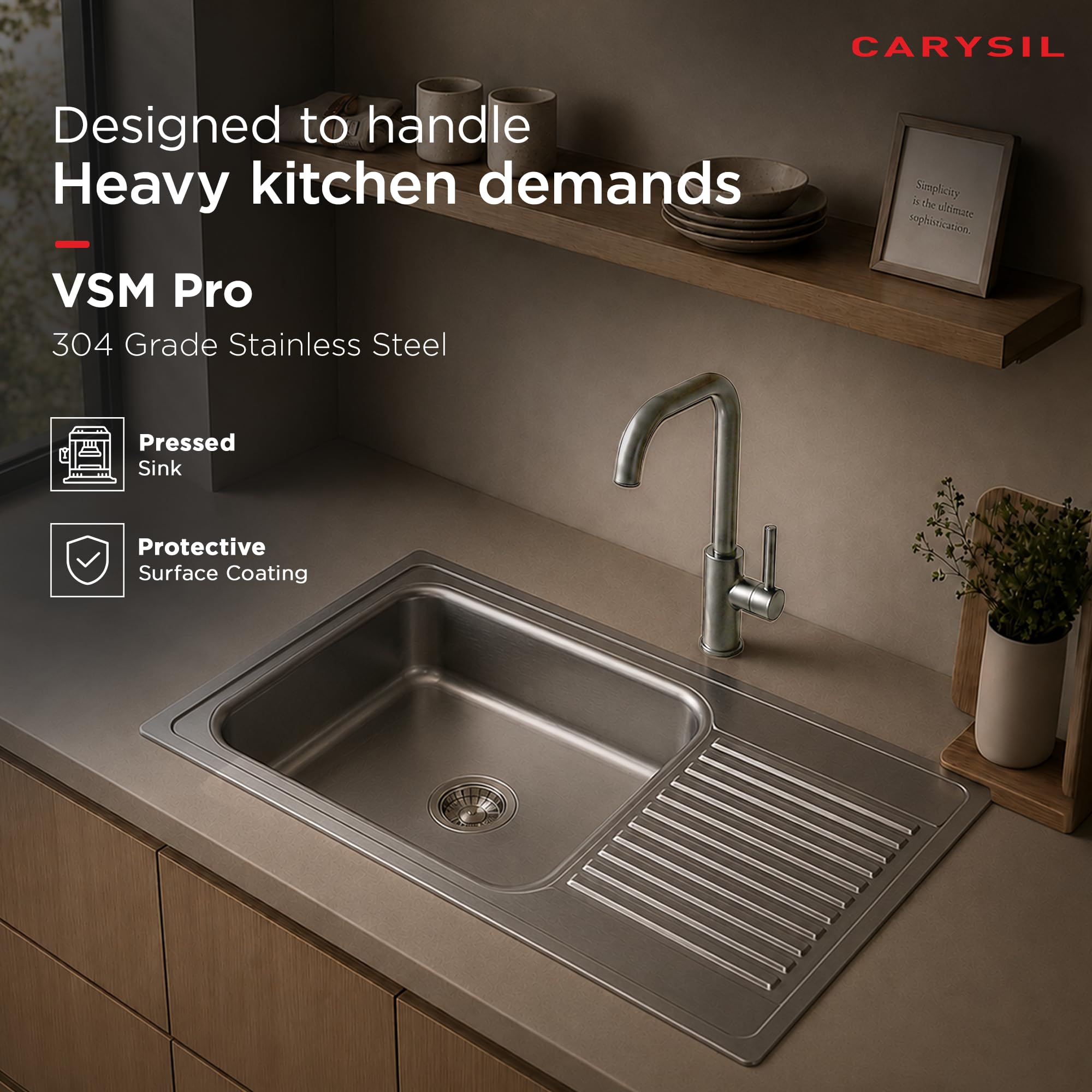 Carysil VSG Pro Stainless Steel Sink - Deep Bowl, FREE SHIPPING -2