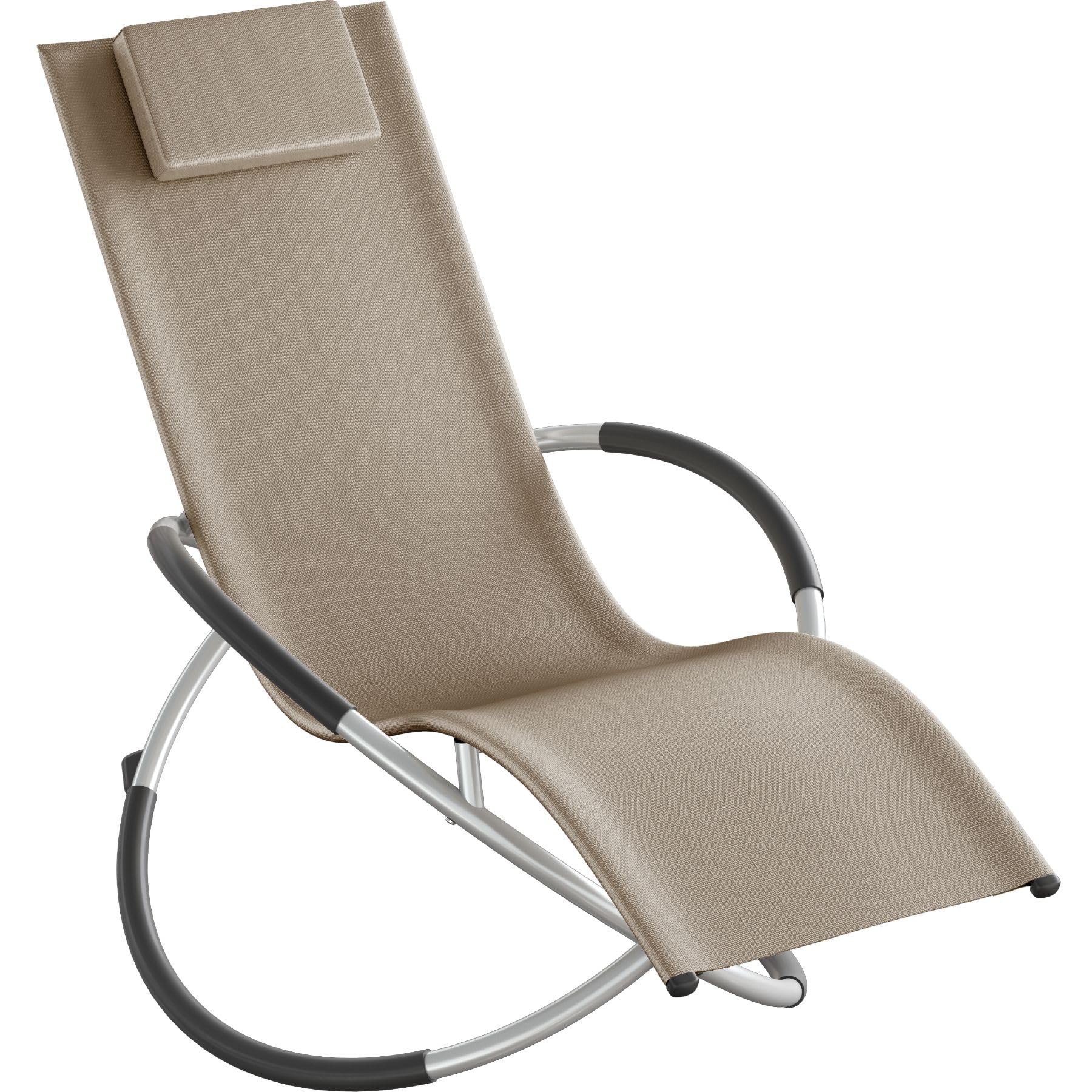 tectake® Tumbona Plegable con Función Balancín, Tumbona Playa Ergonómica, Tumbona Piscina en Acero y Textileno, Tumbona Jardín Exterior, Protección Antivuelco, Carga Máx. 150 kg, Fácil Montaje - beige