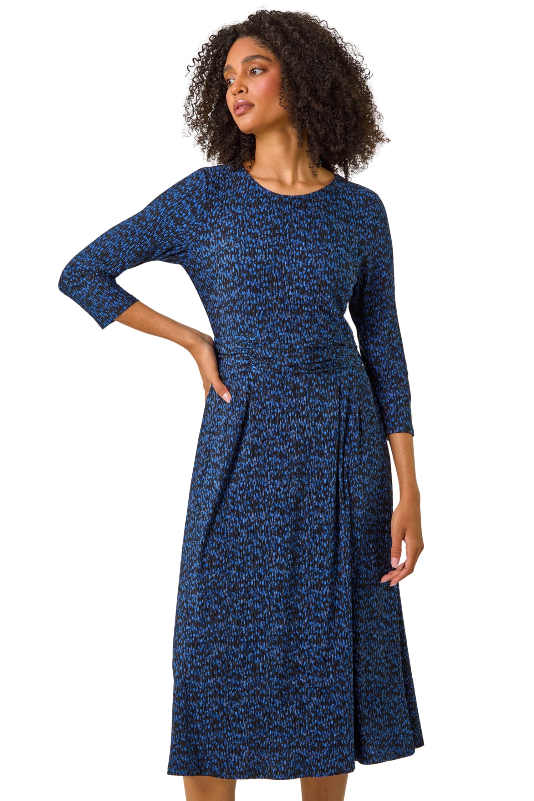Roman Women's Abstract Ruched Dress - Blue - Size 18