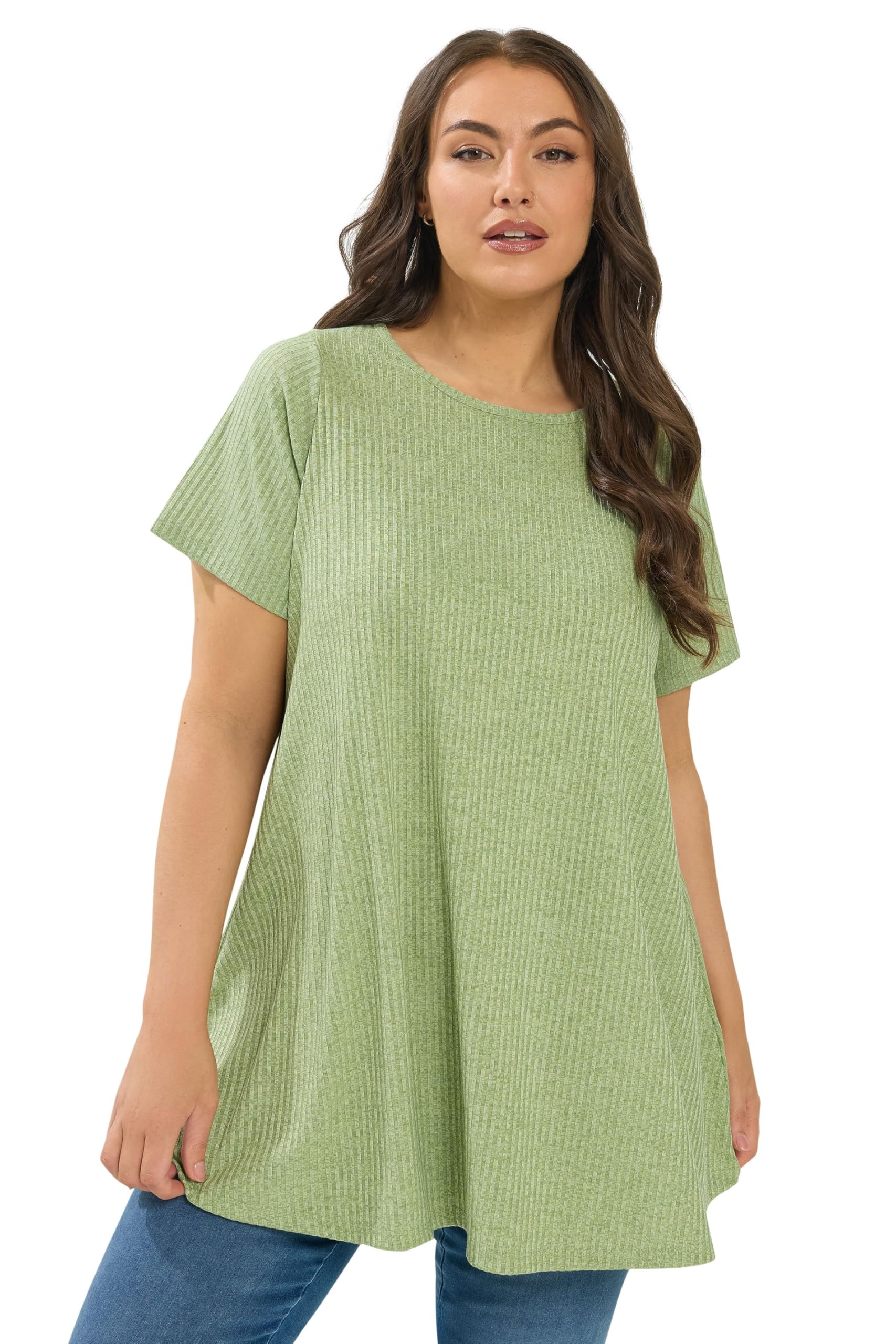 Yours Women's Light Green Ribbed Swing Top In | Size: 22-24