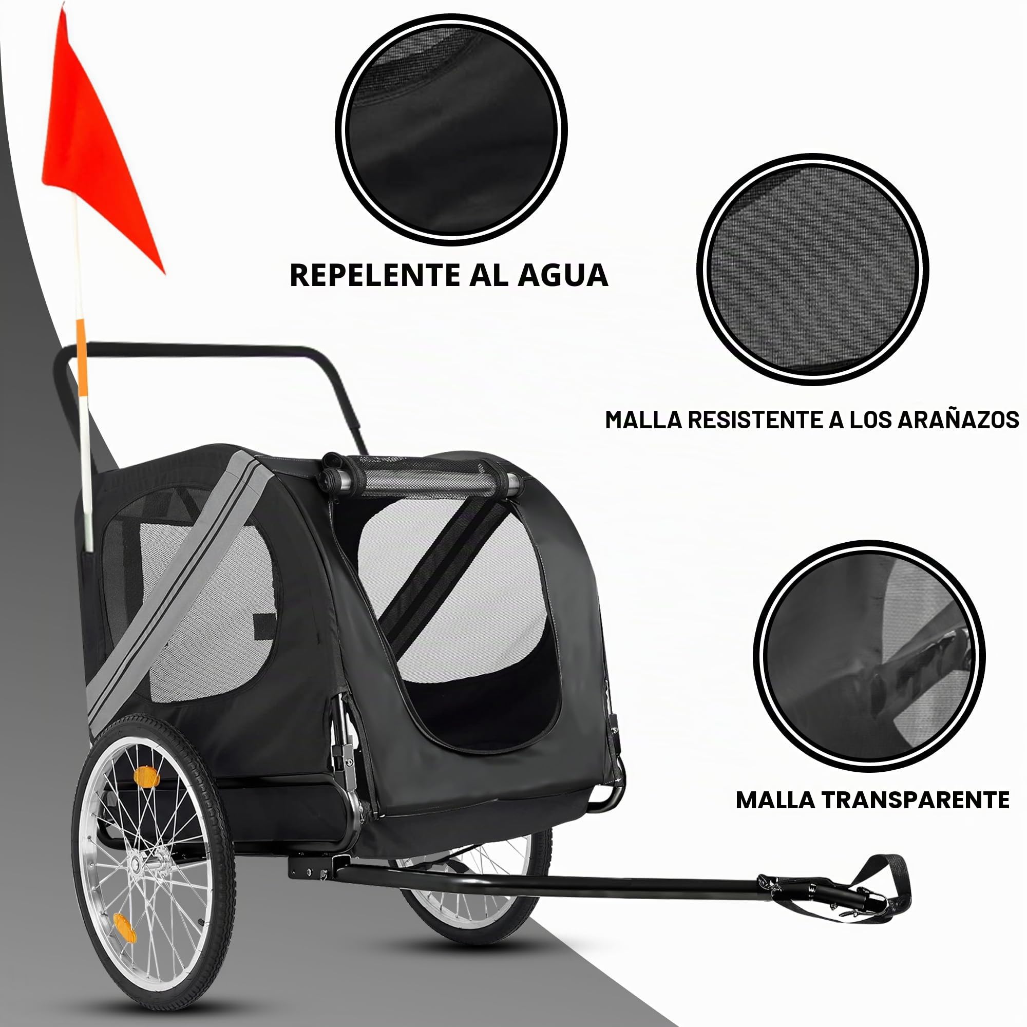 Remolque para Perros 2 en 1 – Carrito y Remolque Plegable para Bicicleta – hasta 35 kg – con cinturón de Seguridad, reflectores y Buena ventilación – Gris Oscuro