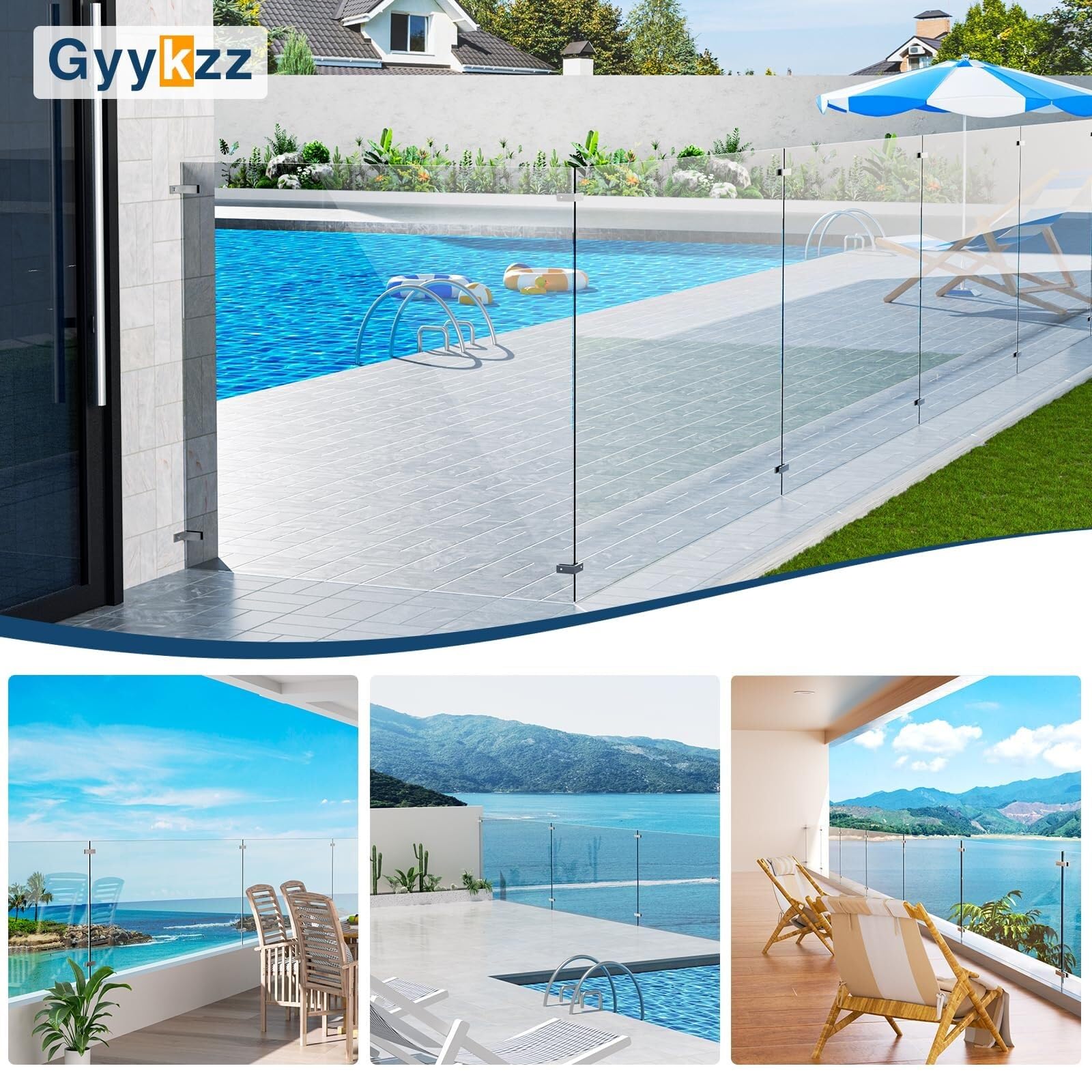 Pinzas de Cristal a Cristal 90° Acero Inoxidable 316-2 Ud. | Pinza para Cristal de 90 Grados en Acero Inoxidable 316 para Barandilla(8 Pack,180 Degree)