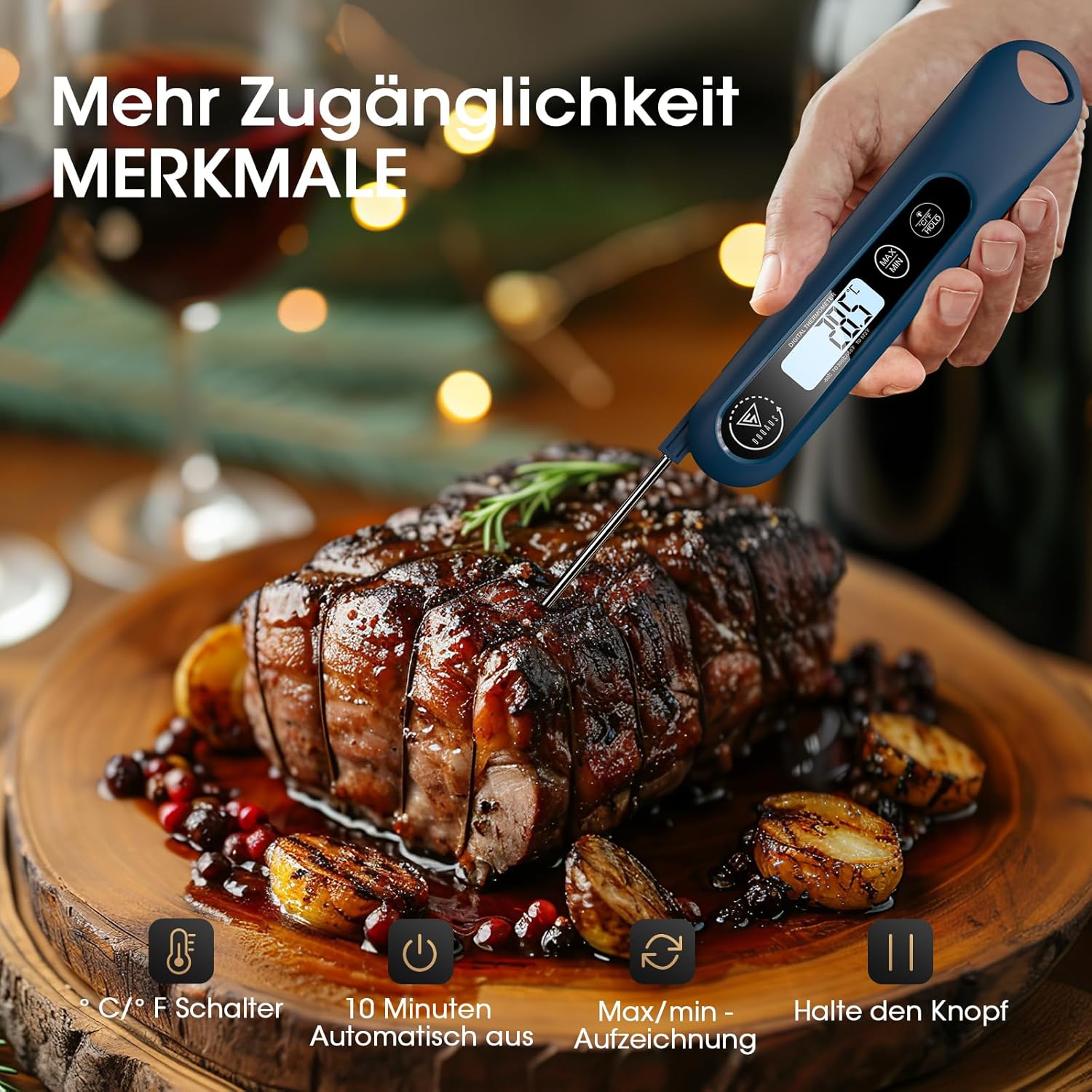Grillthermometer Digitales Bratenthermometer Fleischthermometer Thermometer Kochen Küchenthermometer mit 3s Sofortiges Auslesen&Langer Sonde,für... – Bild 5