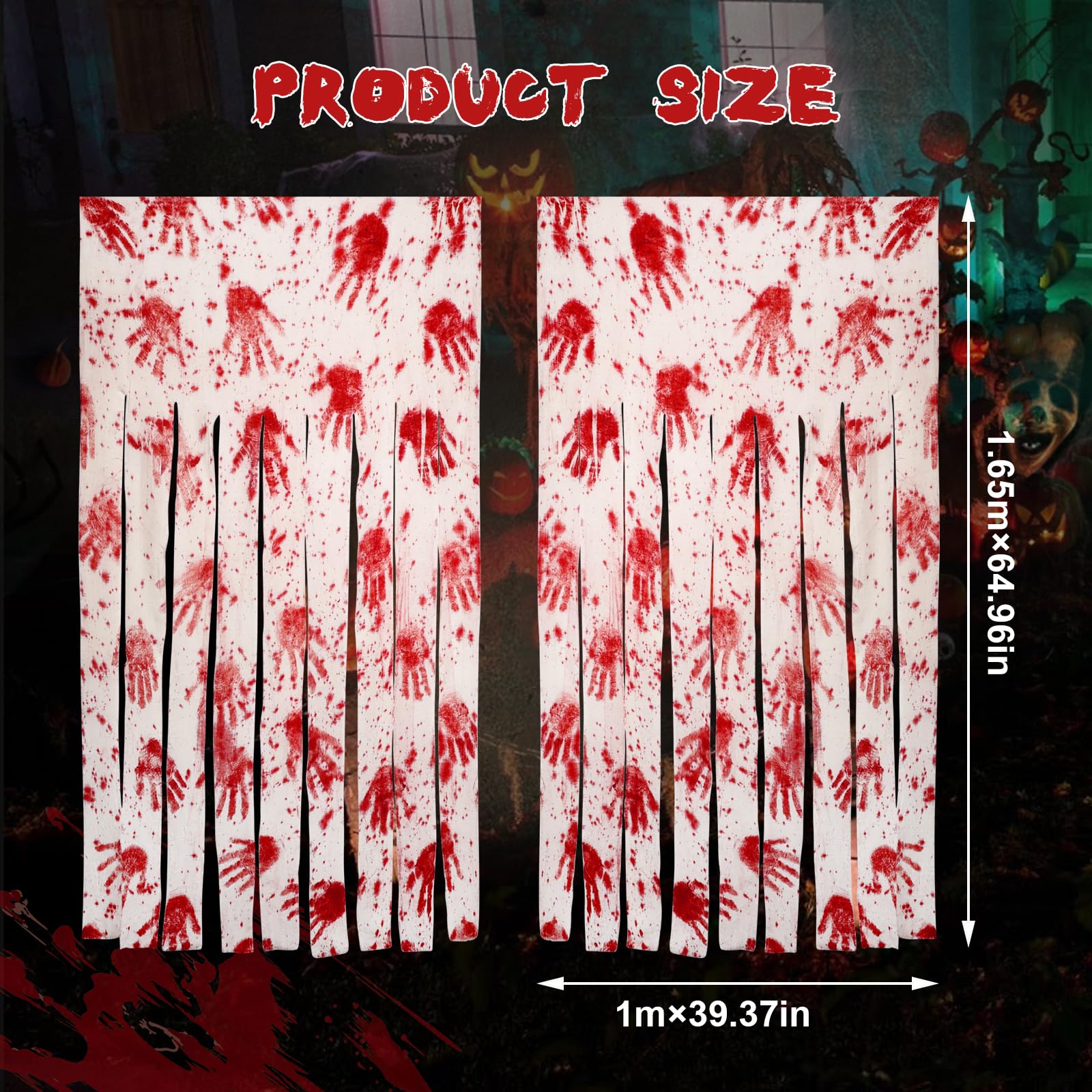 Rideaux Porte Halloween Avec Mains Sanglantes - 2 Pièces 100x165 Cm Pour Déco Effrayante - 13
