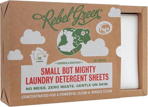 Rebel Green Small But Mighty Laundry Detergent Sheets - Zero Waste Laundry Solution - 40 Pre-Measured Washing Machine Sheets for 80 Loads, Lavender & Grapefruit Scent