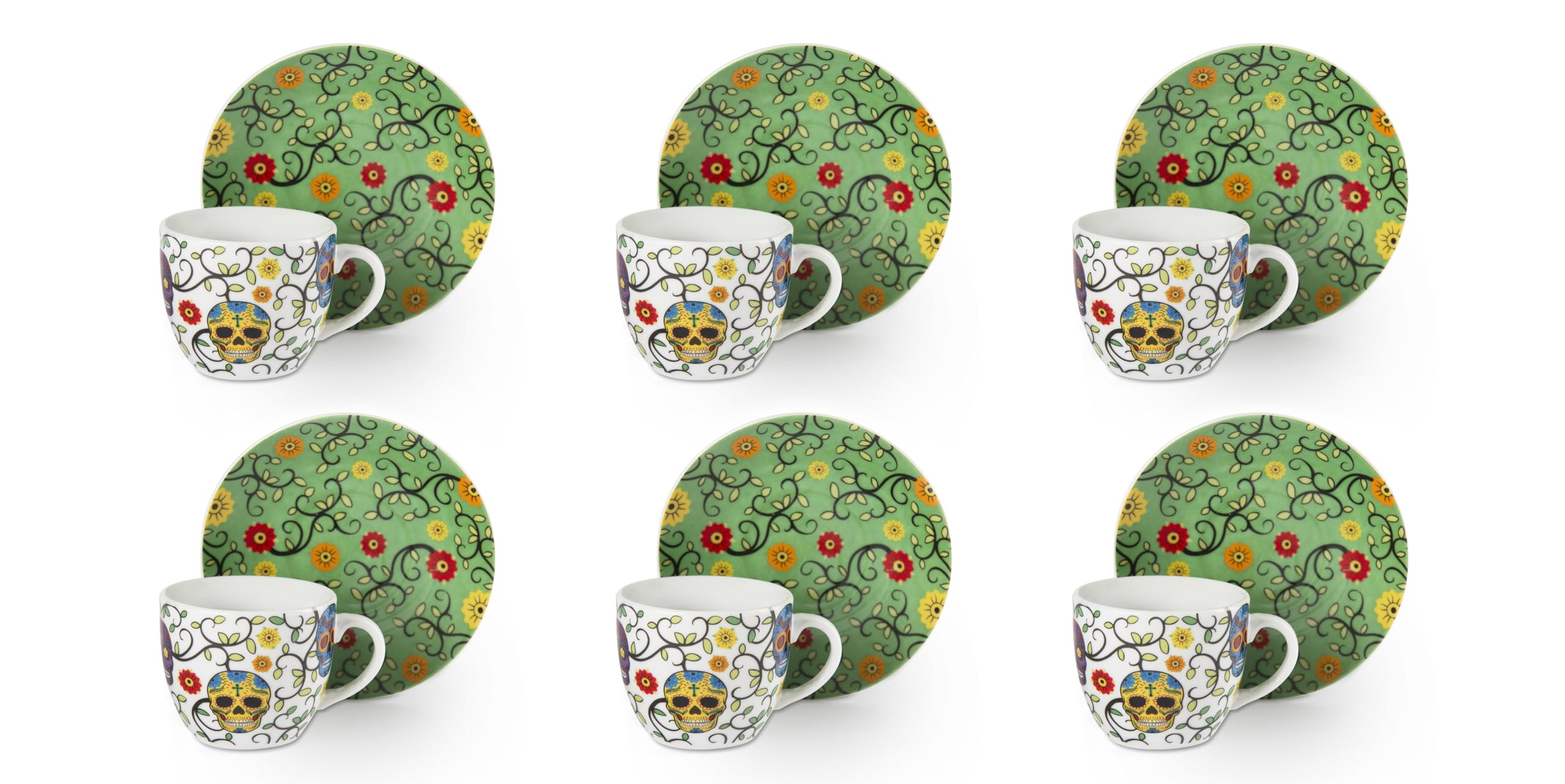 Excelsa Calavera zestaw 6 filiżanek do espresso, porcelana, pojemność 70 ml, wielokolorowy