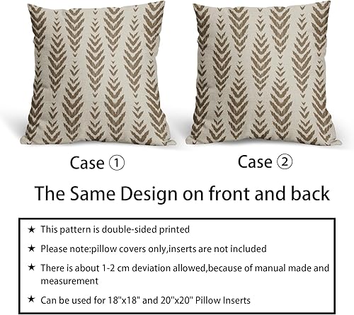 Miniatura 5 de Sweetshow Juego de 2 fundas de almohada bohemias marrones de 18 x 18 pulgadas, diseño geométrico étnico de espiga para exteriores, fundas cuadradas