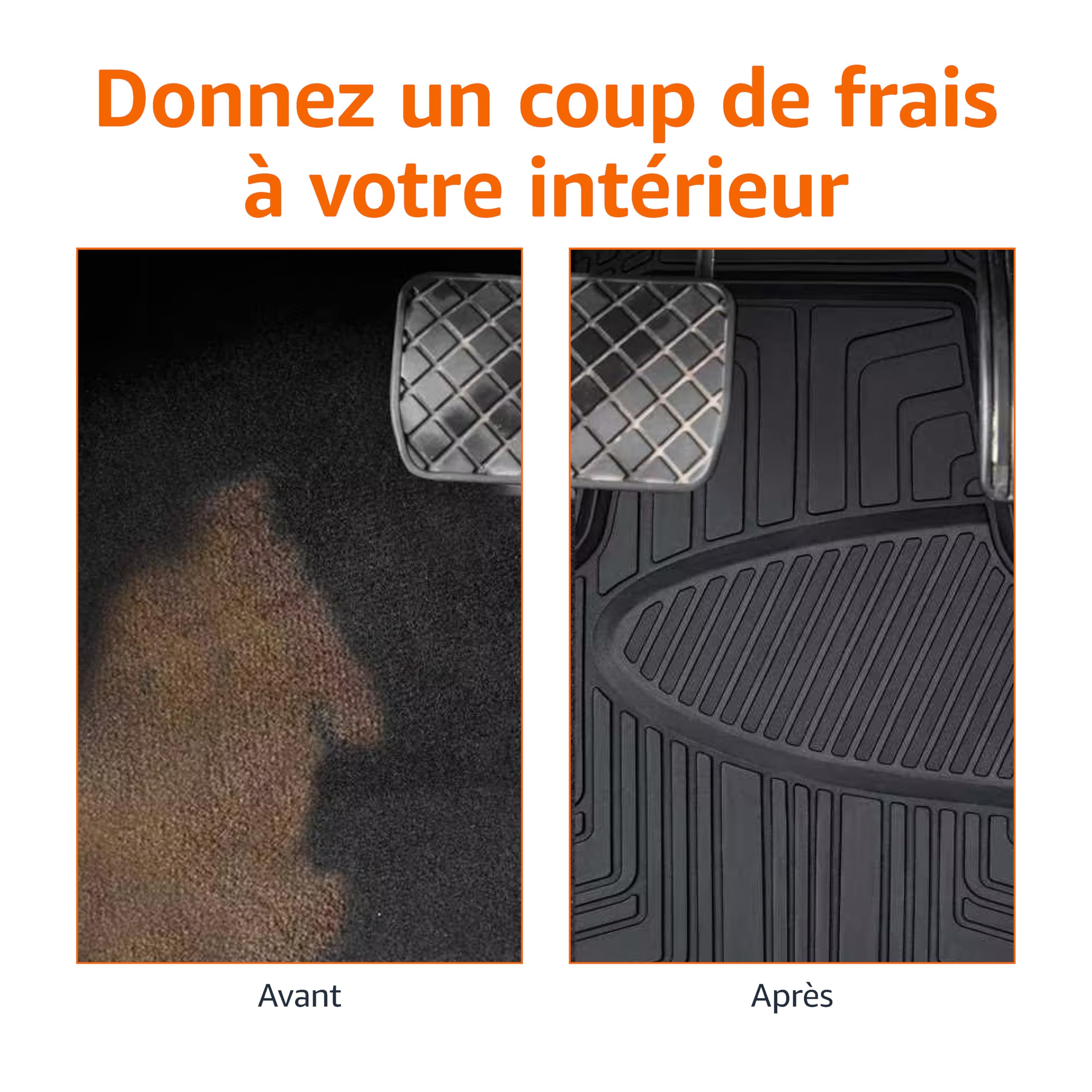 Amazon Basics Lot de 4 tapis de sol en caoutchouc pour voitures, SUV et camionnettes Toutes saisons Noir