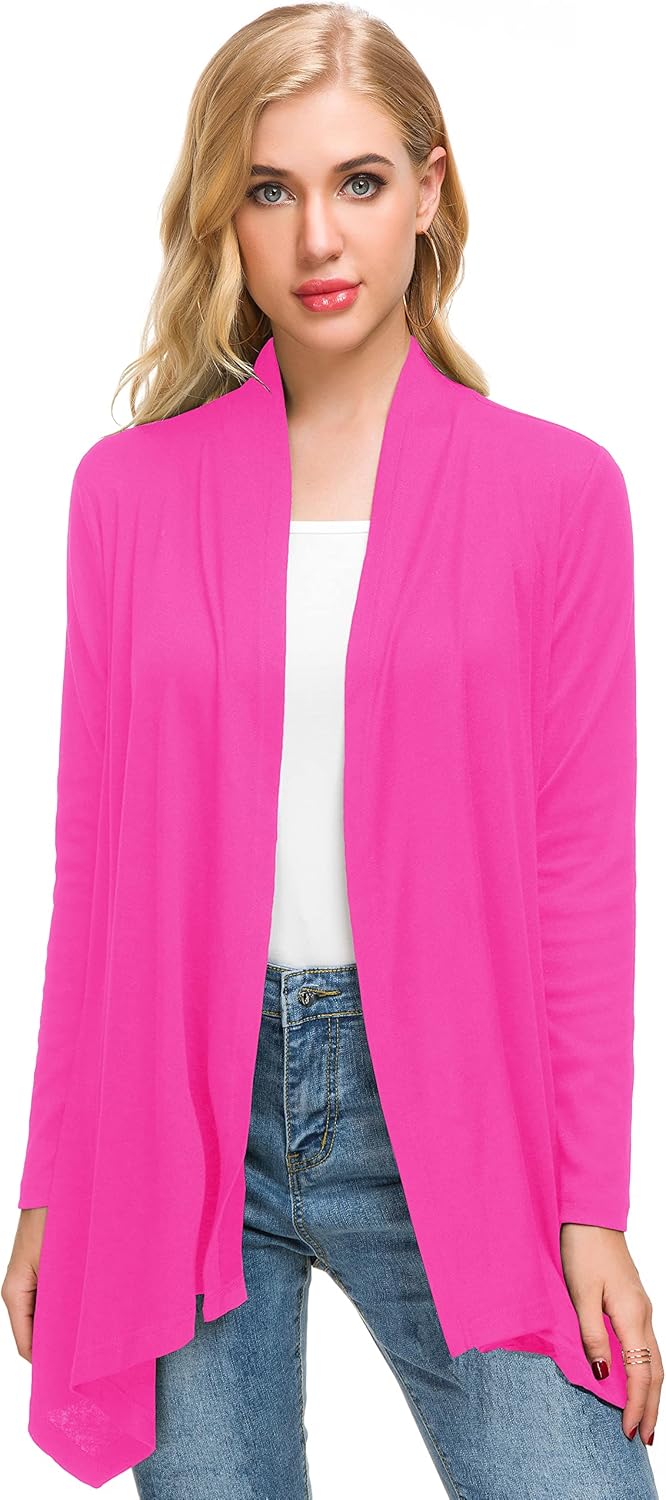 Afibi Women Open Front Lightweight Long Sleeve Soft Drape Cardigan Small Coral