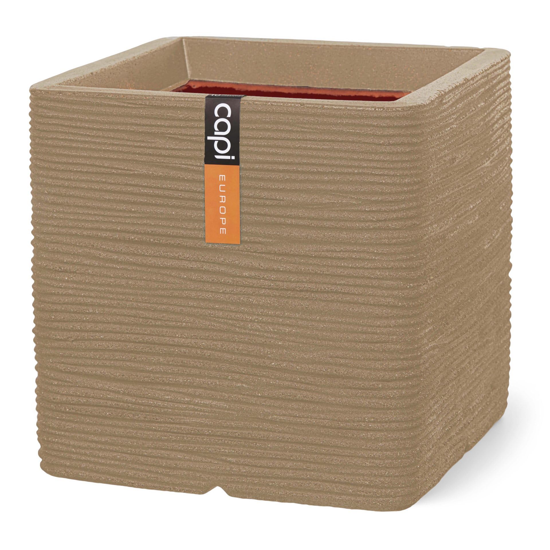 Capi Europe Rib - Beige - Planter Square Rib Nl - 40X40 - Beige - Opening Ø32 - Pot For Indoor And Outdoor Use - Shatterproof - 100% Recyclable - Kber903