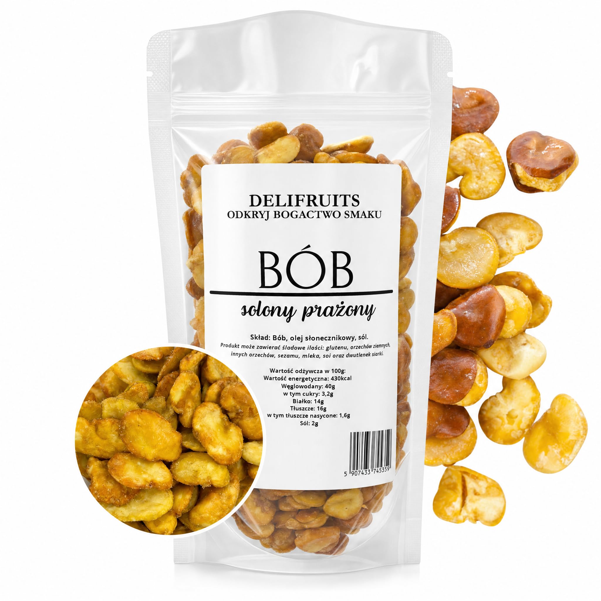 BÓB PRAŻONY SOLONY 1000G (1 KG) CHIPSY Z BOBU CHRUPKIE KLASA A+ DELIFRUITS