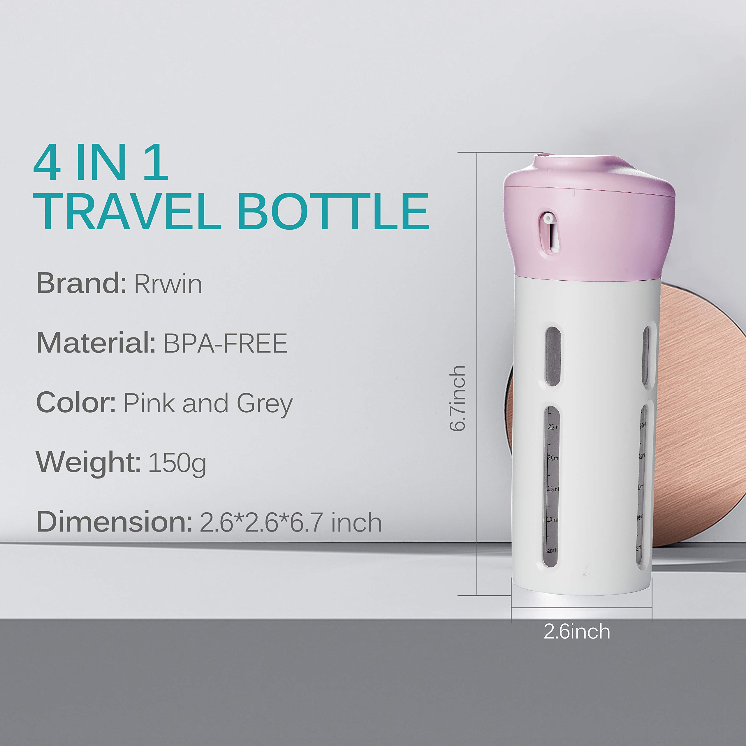 2 Pieces 4 in 1 Travel Dispenser Shampoo Lotion Gel Set Leak-Proof Travel Containers Bottles for Toiletries Body Wash Liquid Cream TSA Approved (Pink+Pink) 2