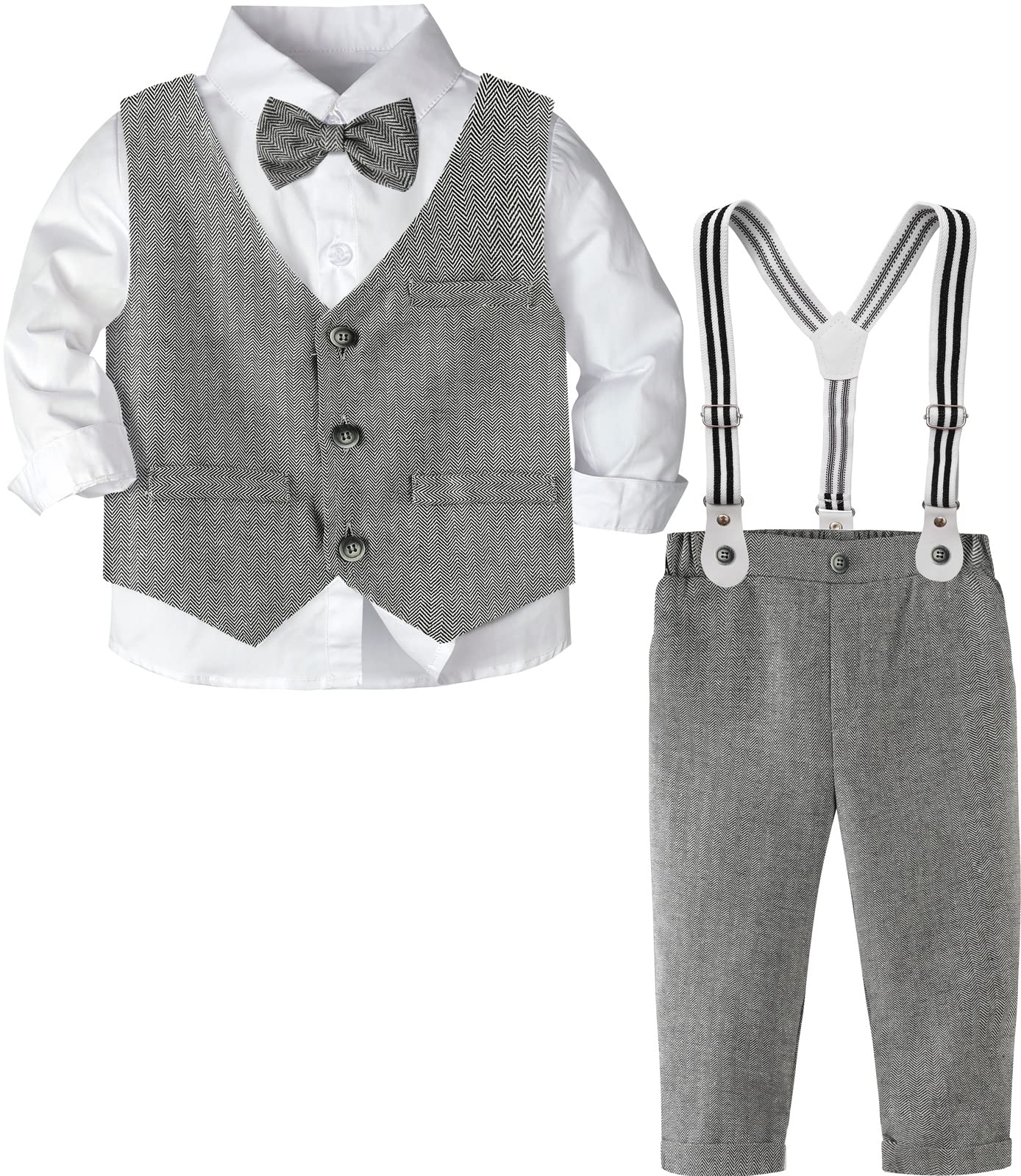 A&amp;J DESIGN Toddler Boys Formal Clothes Suspender Outfit Dress Suit 12M - 6Y