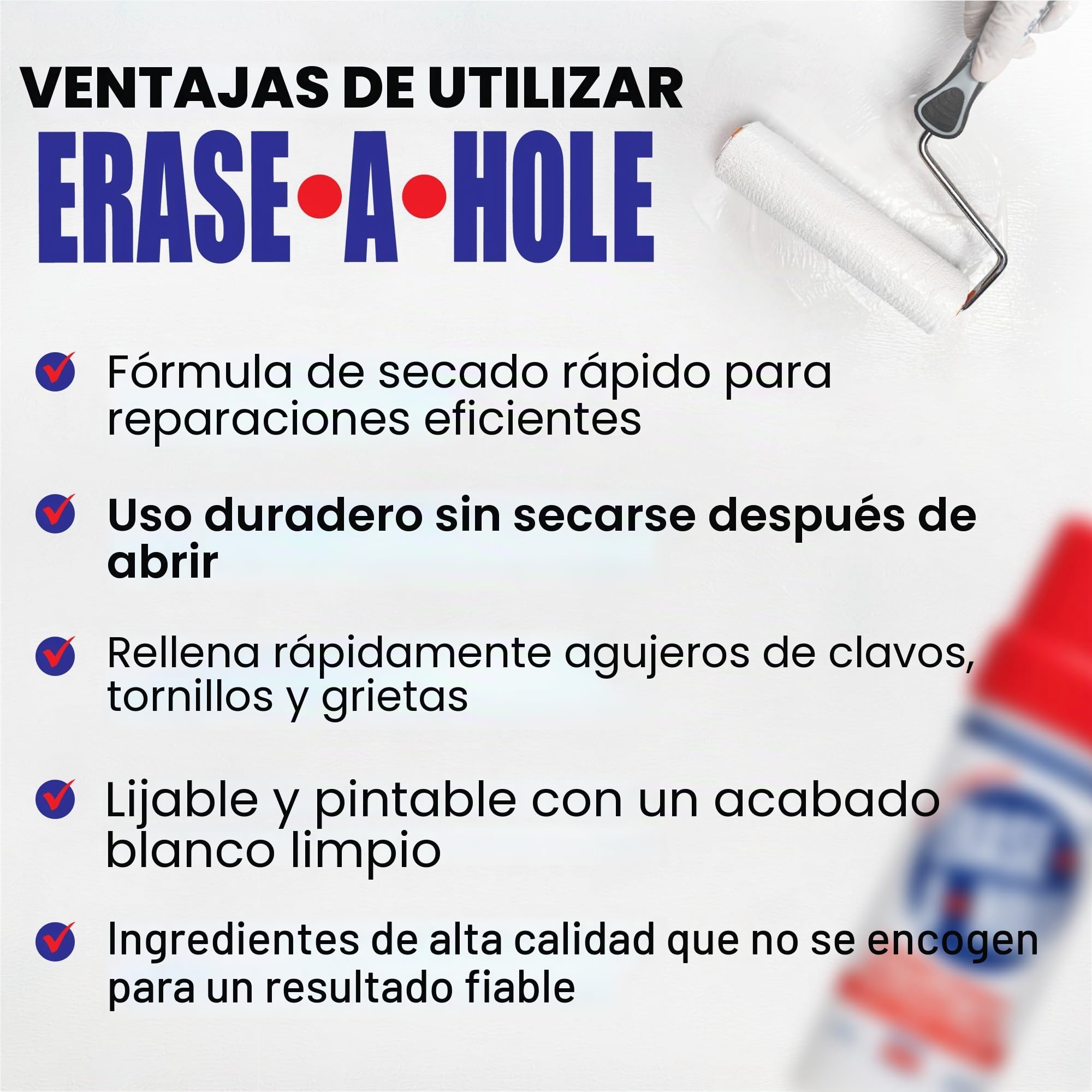 Masilla de Reparación de Yeso - Solución Rápida y Fácil para Llenar Agujeros en Paredes - También Funciona en Madera