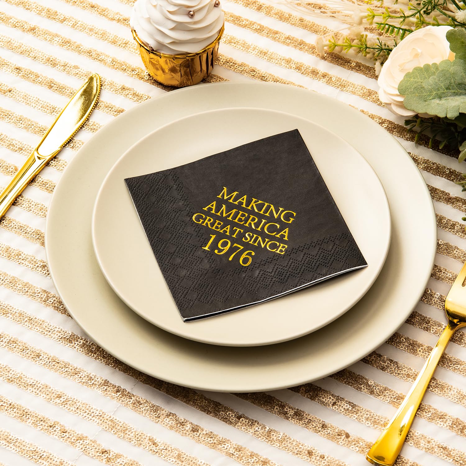 50th Birthday Black & Gold Napkins - 50 Pack -4
