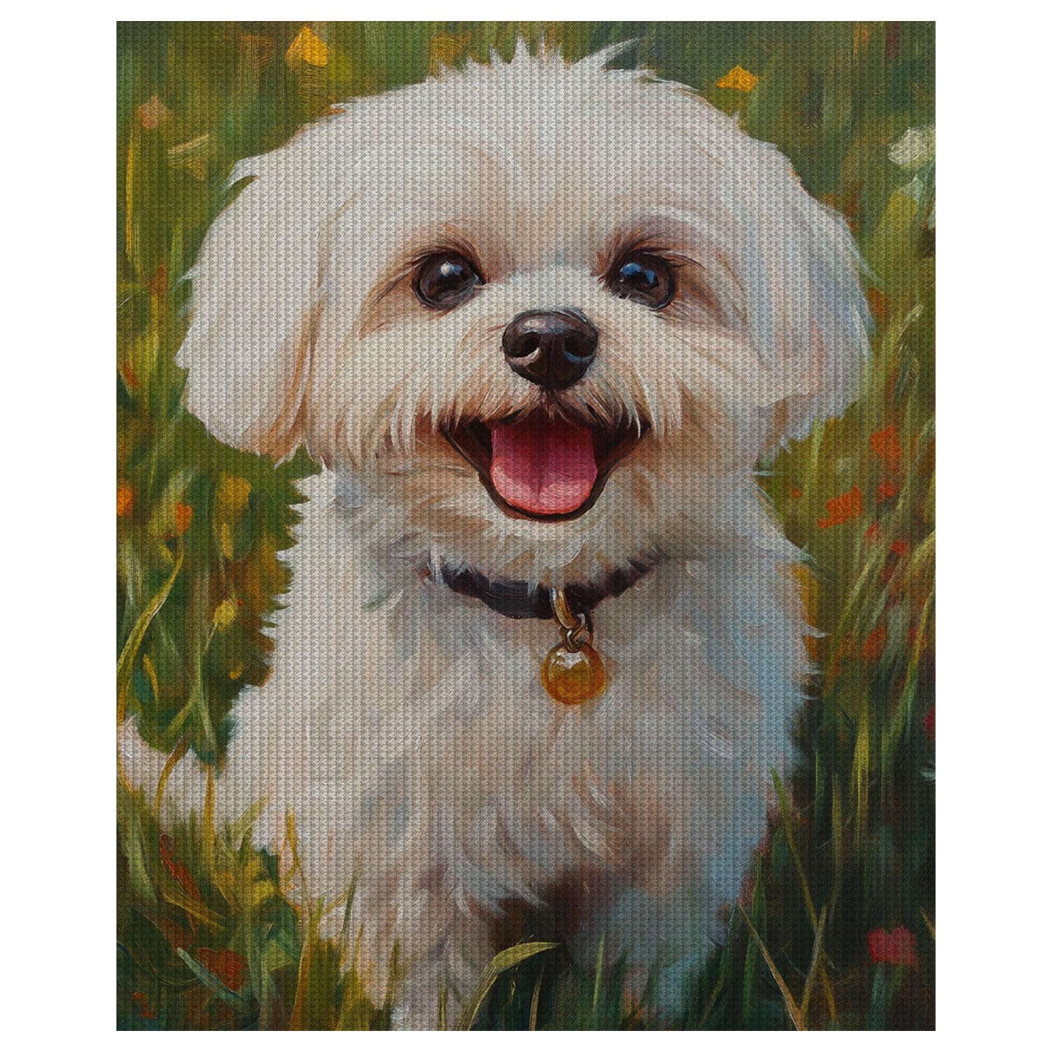 Maltese Dog on Grass Stamped Cross Stitch Kits, Cute Dog Counted Cross Stitch Kits for Beginners Adults Needlepoint Cross-Stitch Patterns Dimensions Needlecrafts Embroidery Kits Arts and Crafts