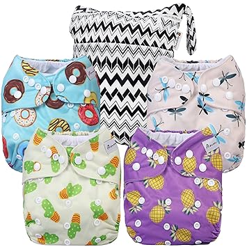 Amazon Com Anmababy Panales Impermeables Lavables Tamano Ajustable Paquete Con 4 Unidades 4 Insertos Y Bolsa Para Panales Mojados Bebes