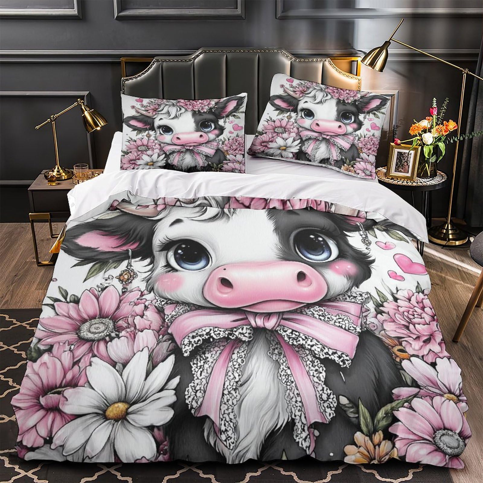 Parure de lit chat mignon double 200x200cm avec housse de couette en microfibre et fermeture éclair