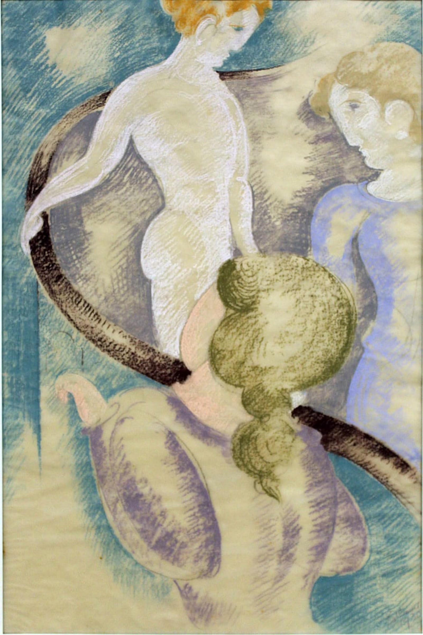 ARTXLXXBN Famous Print Painting Colorful Art Print Three Figures at the Balustrade by Oskar Schlemmer Canvas Art Decorations for Home Decor 60x90cm