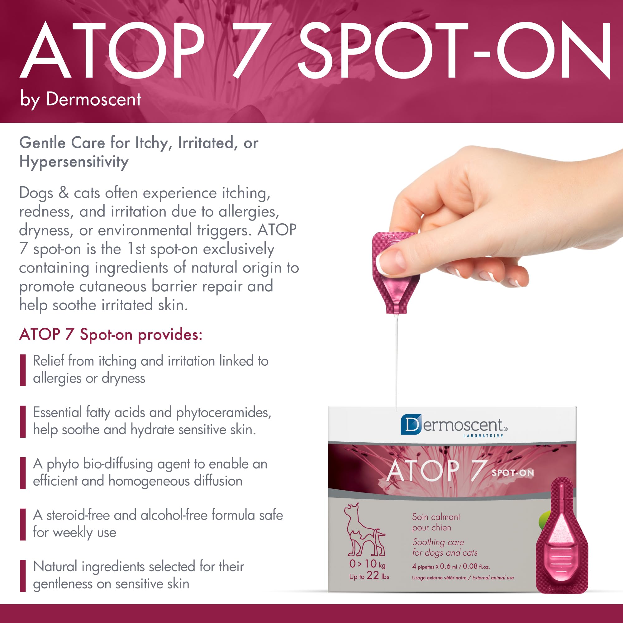 DERMOSCENT ATOP7 Spot ON Perros Gatos 0-10KG, Plástico, No Aplica