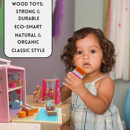 Miniatura 3 de Casa de muñecas de madera – Casa de muñecas portátil y plegable con figuras de gente pequeña y accesorios – Juguete clásico preescolar y para niños