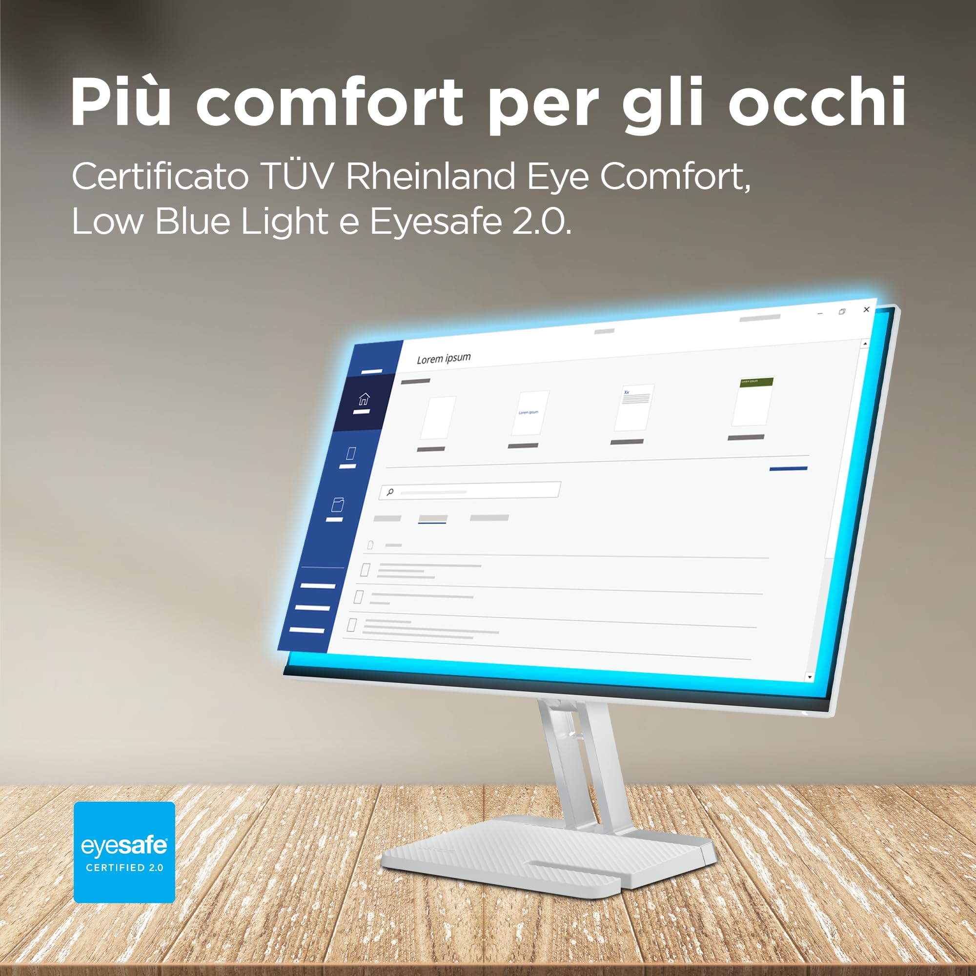 Lenovo L24i-4A Monitor 23.8" FHD (1920x1080), IPS, 1ms, 100Hz, Altoparlanti integrati, Low Blue Light, Bordi Ultrasottili, Regolabile, HDMI e VGA
