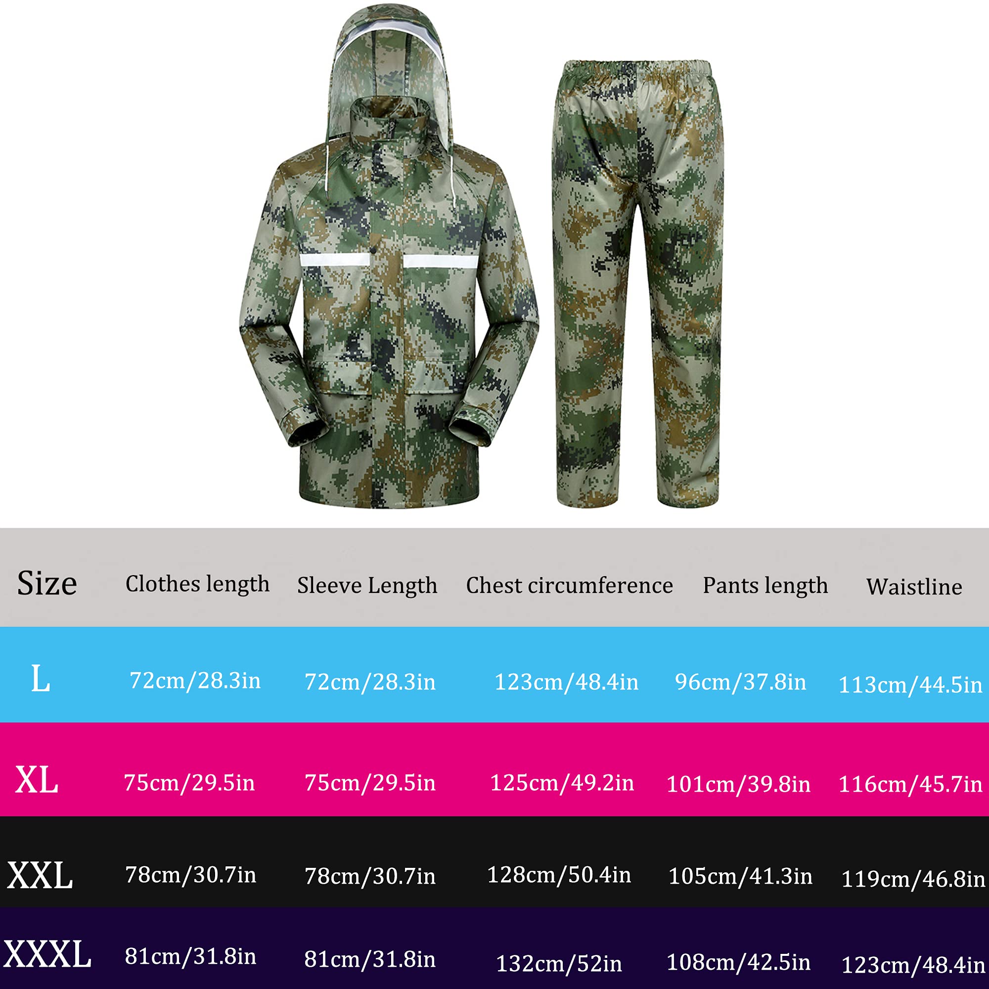 Klzzuk Manteau de Pluie Imperméables à Vélo (Veste + Pantalon),Veste de Pluie Respirante avec Bande RéfléChissante,Combinaison de Pluie de Camping de Pêche en Plein Air pour Hommes Femmes