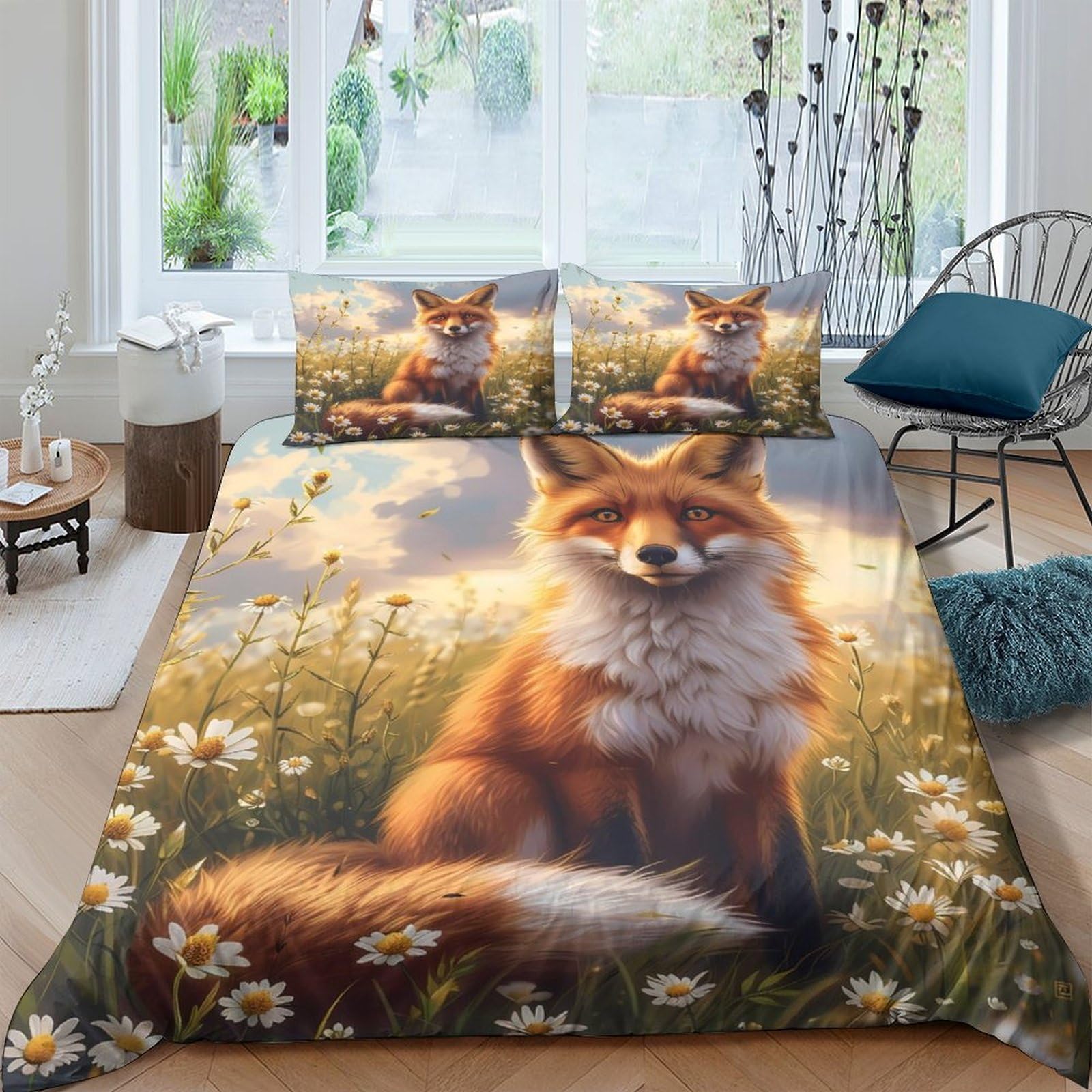Ctjqhvkz Style-1 3D Printed Fox Meadow Fitted Sheet Microfiber Anti-Slip Bed Sheet For Bedroom Guest Room Mattress Protection Decor Single（135X200cm）