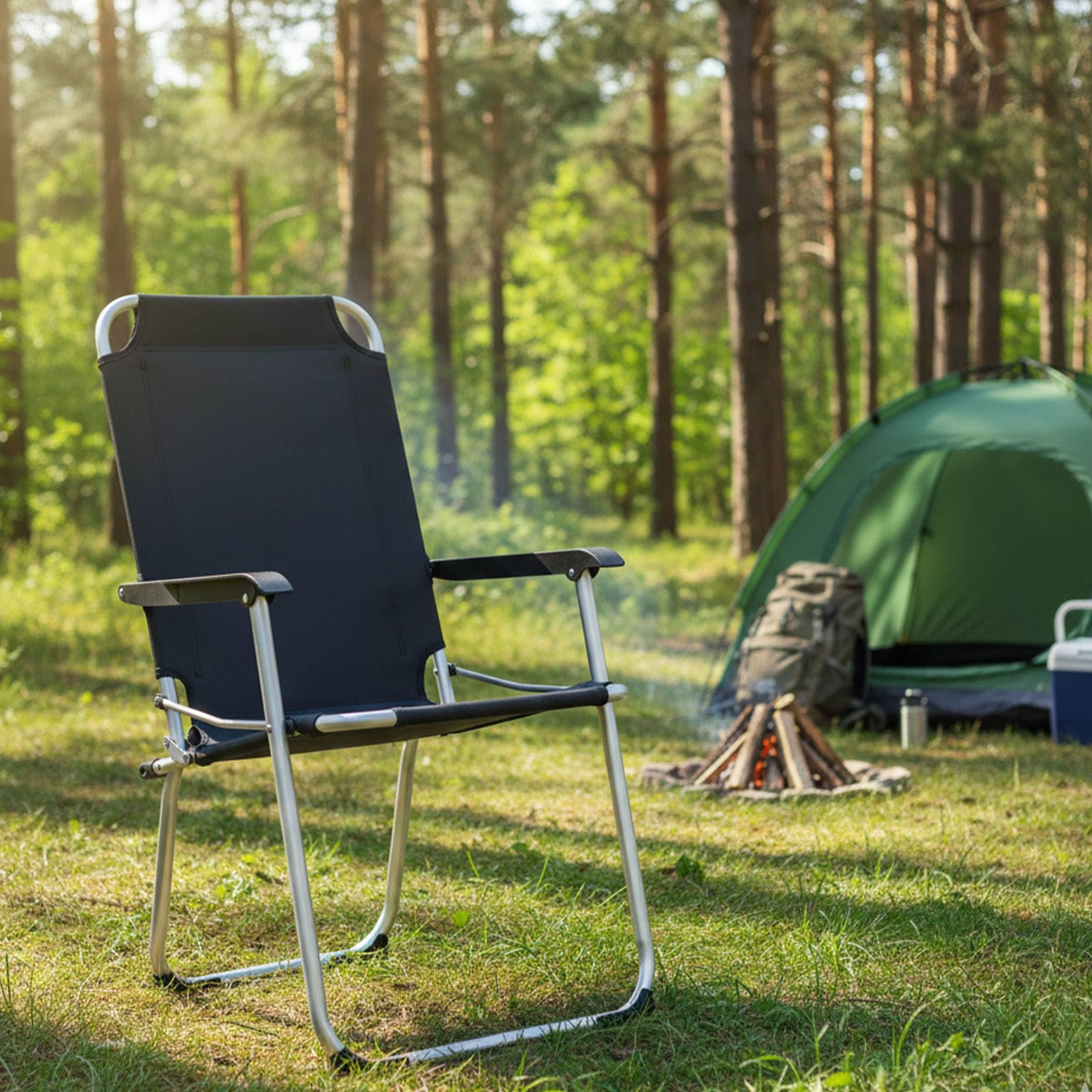 Well Home Silla Plegable de Camping/Playa 53x54x90cm Aluminio con Refuerzo Interior de Acero, poliéster 600D Azul Muy Oscuro, Asiento 44cm hasta 110kg