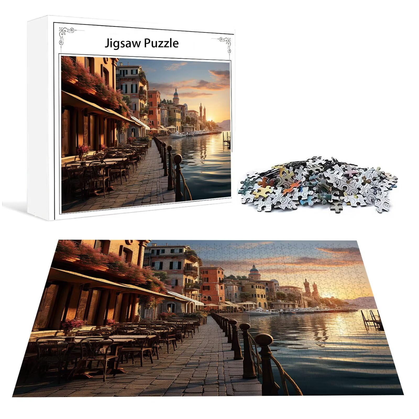 Bord de la mer Puzzle 2000 Pieces Adultes Petite Ville Puzzles Classiques Panorama Bois Difficile Impossible Geant Jigsaw Jeu éducatif Défi Jouet pour Enfants dès 14 Ans Cadeau Homme Femme P-272