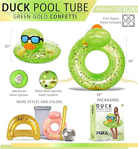 Miniatura 9 de POZA Flotador inflable de pato para piscina vinilo resistente a los rayos UV, confeti de pato para piscina, flotador de piscina de animales, anillo