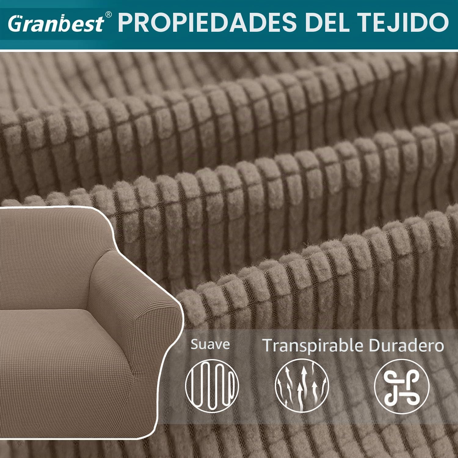Granbest Fundas de sofá de 3 plazas, súper suaves y elegantes para perros, mascotas, gatos, jacquard de elastano, antideslizante, para sala de estar, protector de muebles (3 plazas, arena)