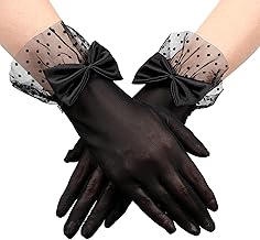 Mozeat Lens Lace Gloves - Black Women's Formal Tea Party Gloves with Floral Tulle Lace, Short Mesh, Elegant Vintage Dress Accessories for Evening Wedding Prom, Sun Protection, Funeral, Dinner Party