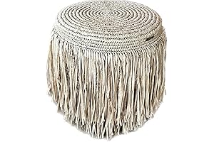 Round Bohemian Raffia Pouf for Comfort and Style