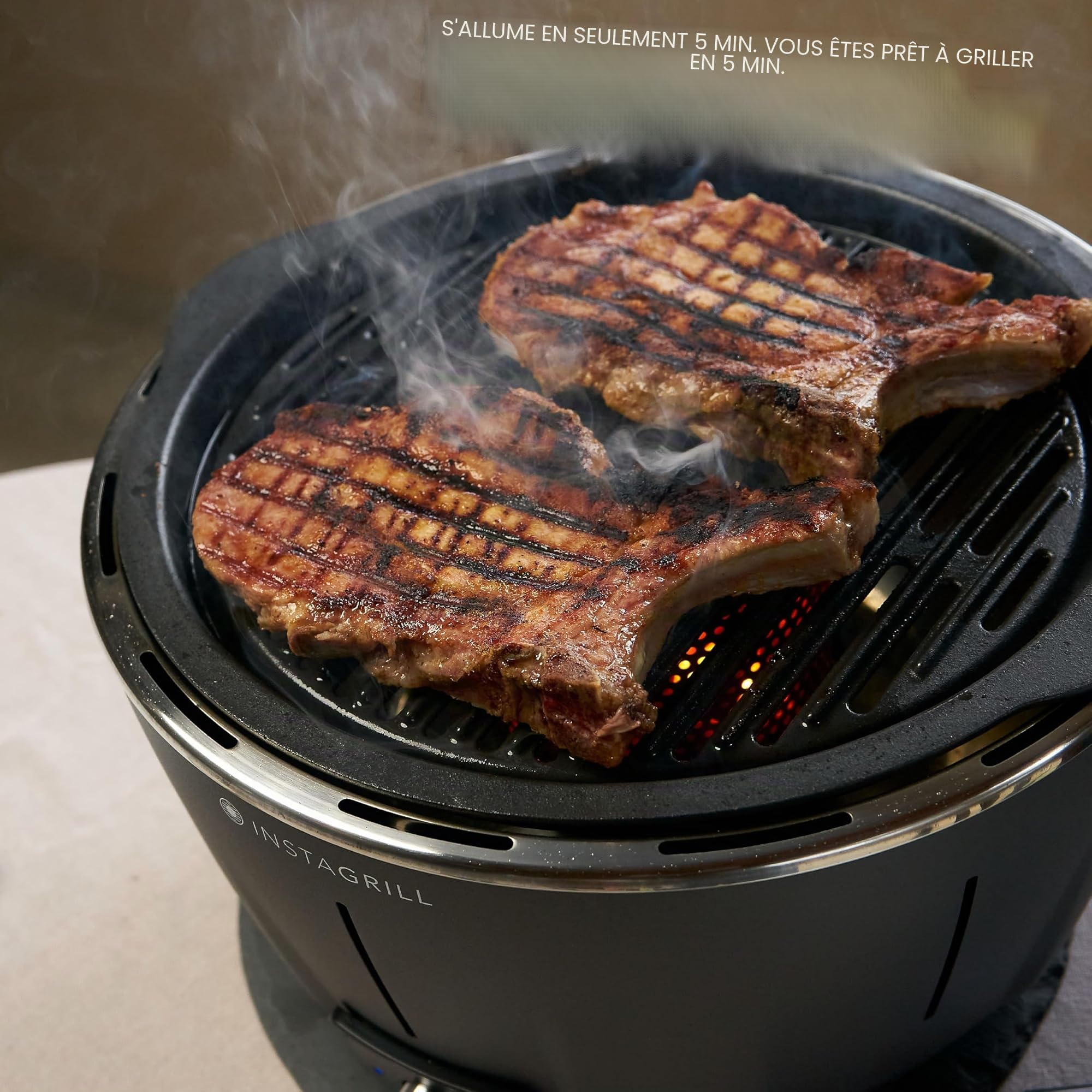 Classe Italy | Barbecue à charbon grille en fonte, couvercle de cuisson four et plaque. Balcon, portable. Batterie rechargeable, charbon et gel pour allumage inclus.