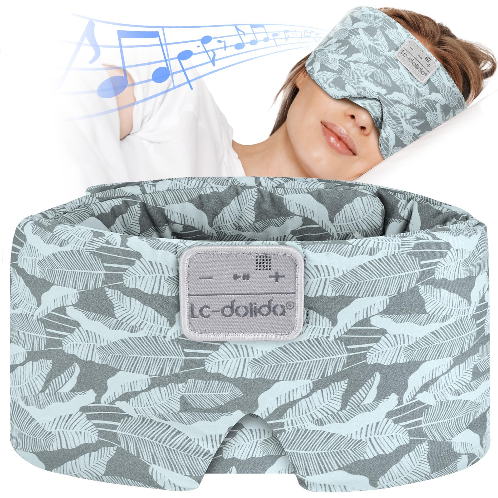 LC-dolida Sleep Mask with Bluetooth Headphones, Extra Large Silk Eye Mask for Sleeping Side Day Sleepers, Sleep Headphones Bluetooth 5.4 for Women Men