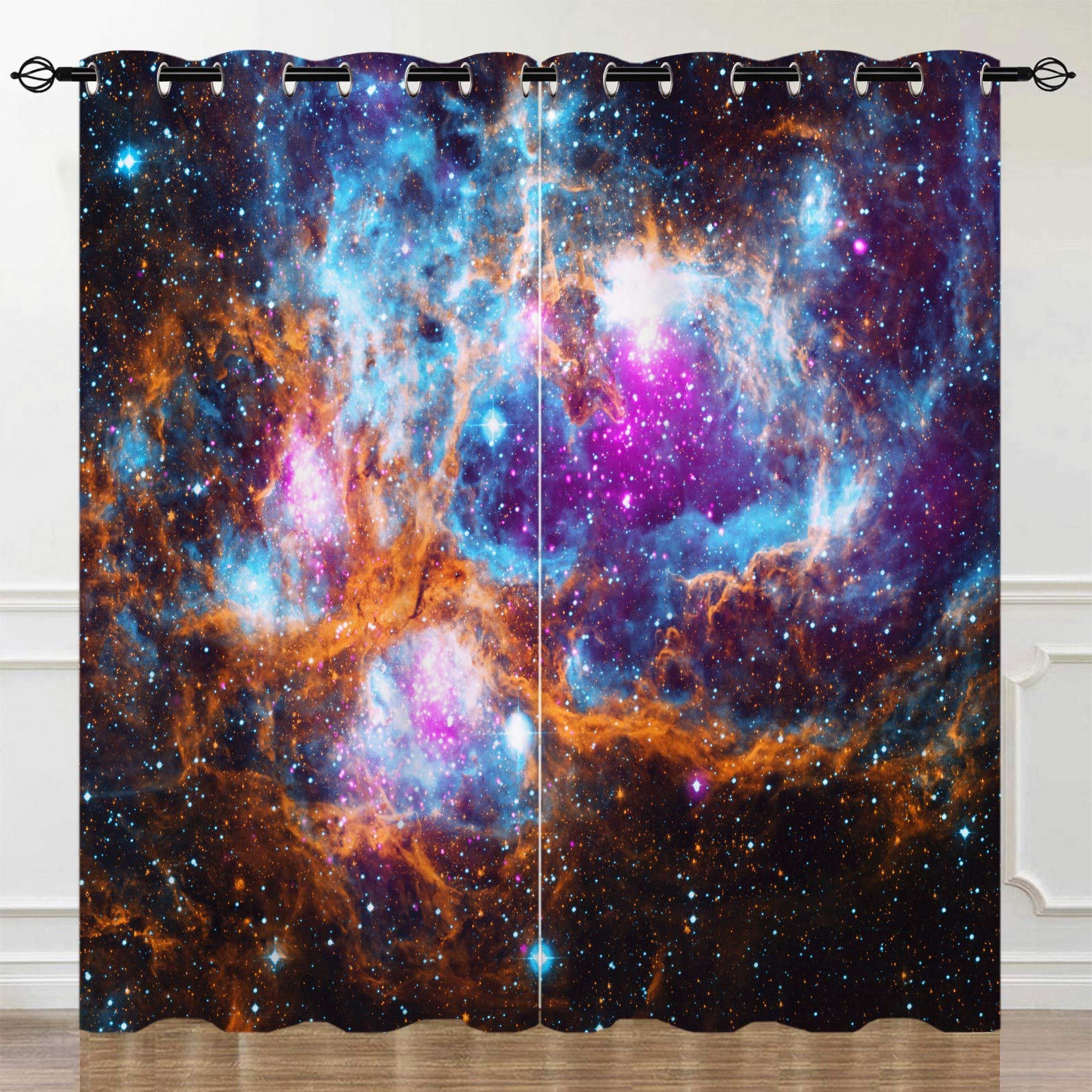 Yuanzu Multi 11 Galaxy Curtains For Kids Bedroom, Space Nebula Starry Sky Stars 3D Pattern Microfiber Blackout Fabric Eyelet Window Drapes For Kids Nursery Playroom W117cm (46") X D183cm (72") 2 Panels