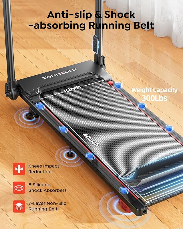 TOPUTURE Walking Pad with Adjustable Handle Bar & Incline, Foldable Treadmills for Home, Portable Walking Pad with Desk, LED Display & App and Remote Control image 6