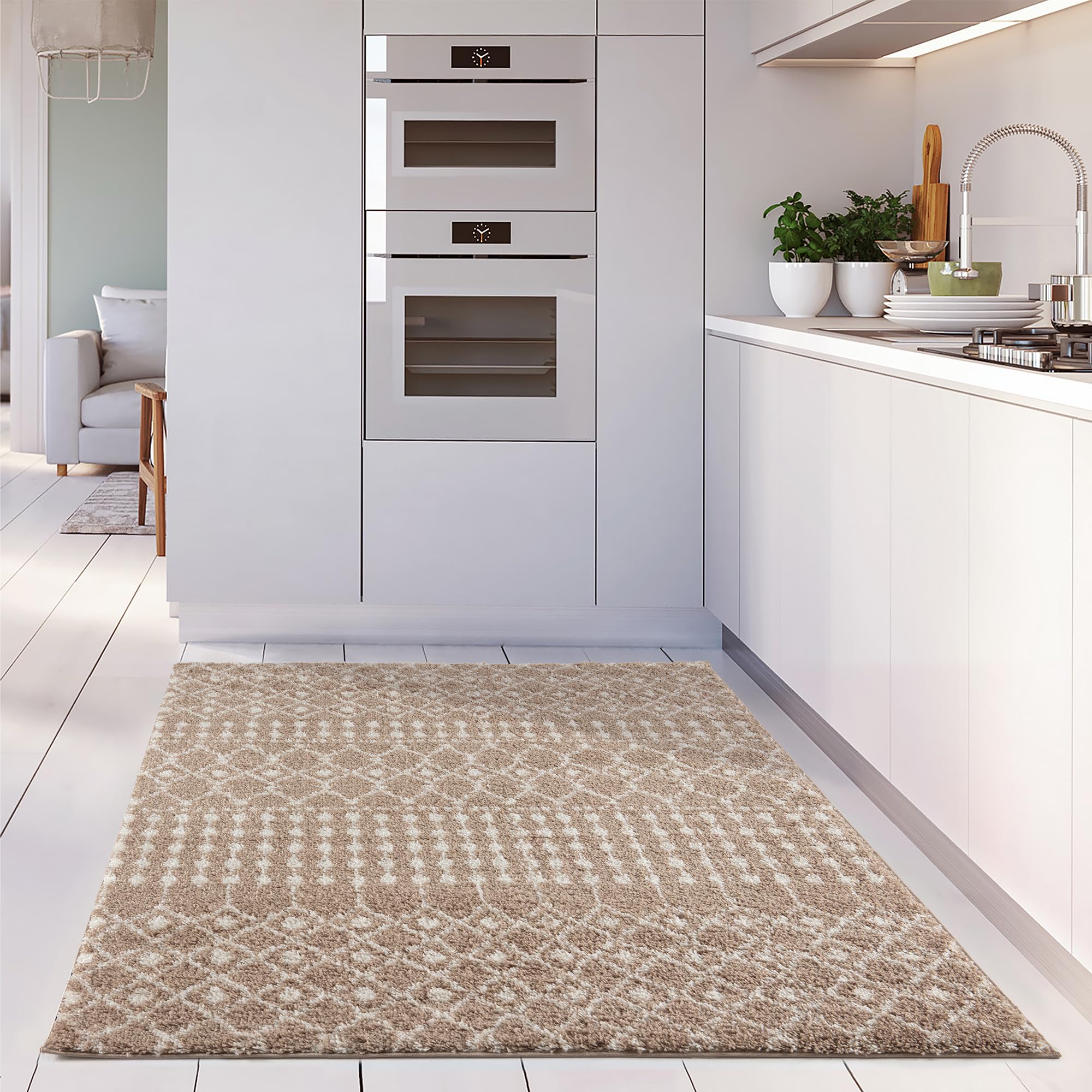 THE RUGS Modern Moroccan Design Living Room and Bedroom Rugs, Non-Shedding & Easy Care (Moroccan Beige/Ivory, 120x170 cm) - Image 3