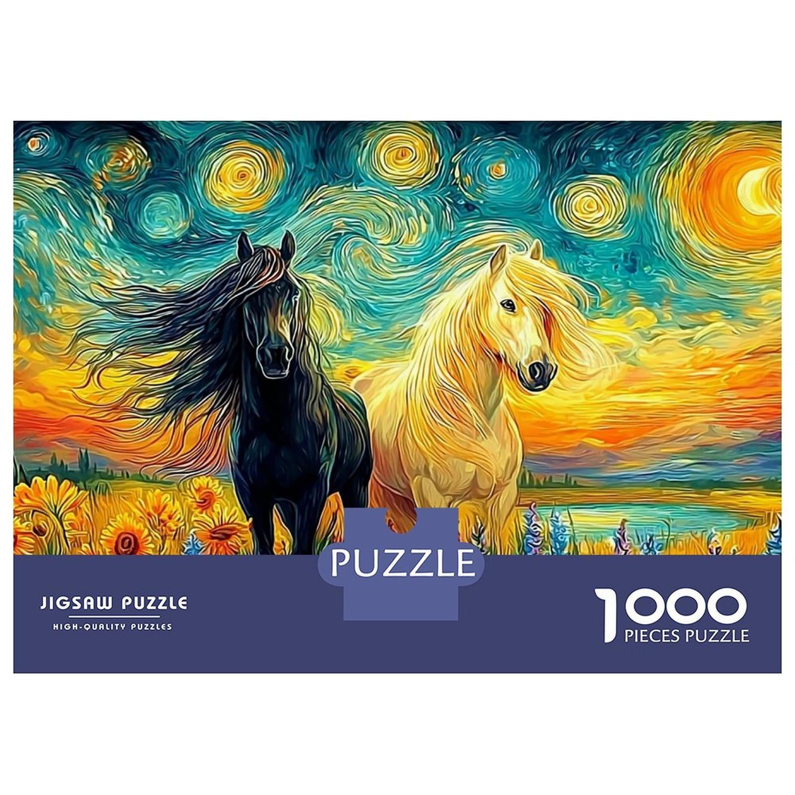 Horses in Starry Art 1000 Piece Thick Cardboard Jigsaw Puzzle for Adults，riverside，Decompression Fun Activity Best Gift for Puzzle Lovers 52x38cm/1000pcs