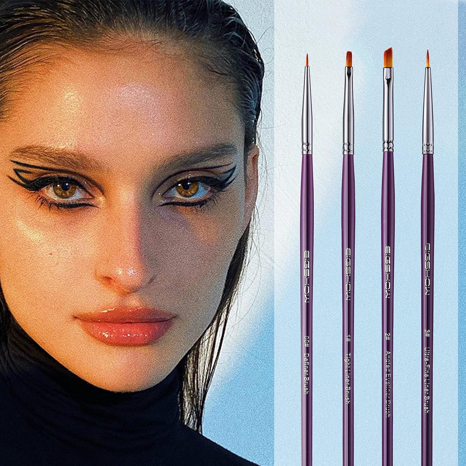 Eyeliner Makeup Brush Set - Angled Liner Brush, Tight Liner Brush, Definer Brush, Ultra-Fine Liner Brush Kit for Detailed Precision Eyeliner, Eyebrow Filling, Body or Face Painting, 4 Pieces : Beauty & Personal Care