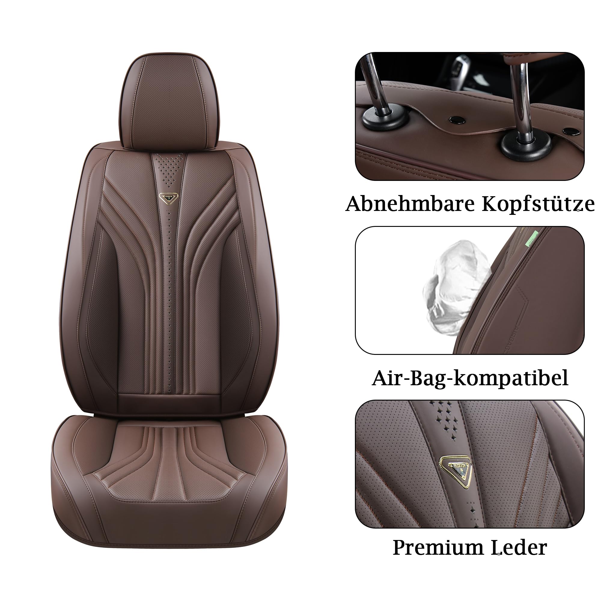 Coprisedili Anteriori Auto In Pelle | 2 Pezzi Universali, Compatibili Con Airbag | Per Berline, SUV, Pick-up (Nero E Grigio)
