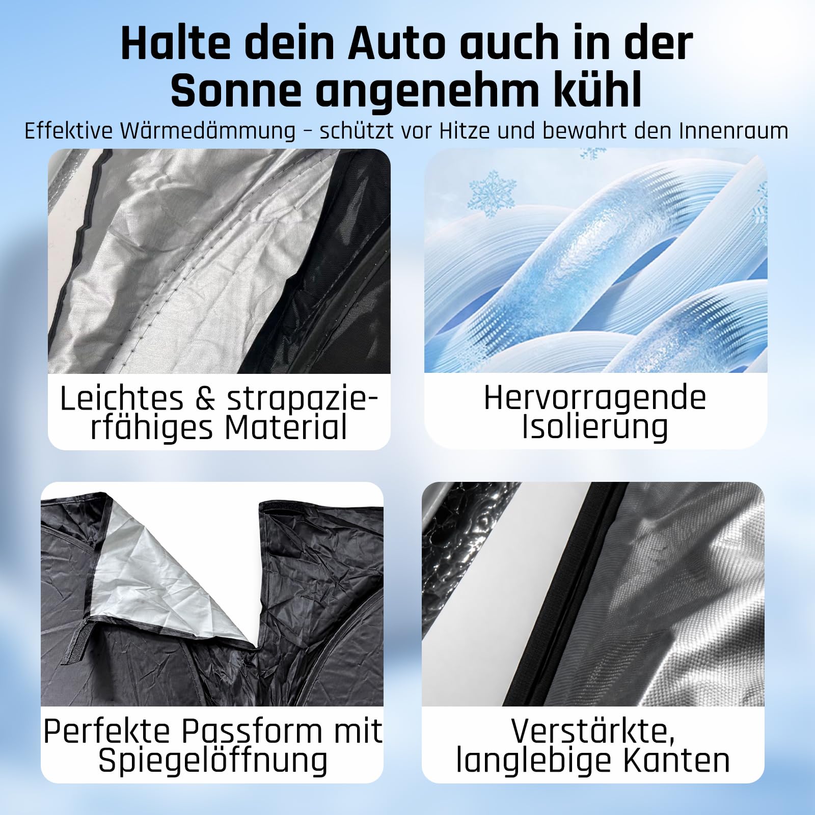 Enerfero Parasol Coche Delantero，Parasol Luna de Coche Metalizado Cortina Reflectante para Vehículo Protección Rayos UV Parabrisas, Protector Solar Camionetas, Todoterrenos, Furgonetas (140x70cm) — view 3